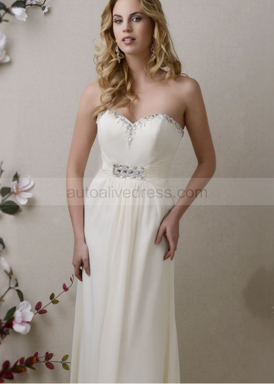 Strapless Sweetheart Neckline Ivory Chiffon Beaded Prom Dress